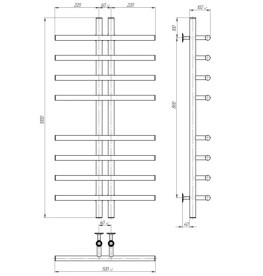 Полотенцесушитель водяной Deffi Gray П8 60х1000 нижнее подключение черный A.GY.100.6.8.B.A