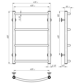 Сушка для рушників водяна Deffi Класик П4 400х600 бічне ліве підключення чорний C.DK.60.40.4.B.B