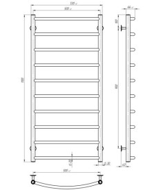 Полотенцесушитель водяной Deffi Классик П10 500х1100 боковое левое подключение белый C.DK.110.50.10.W.B