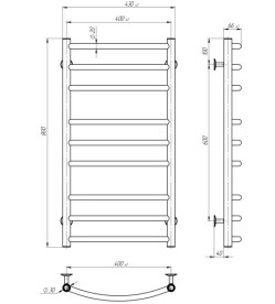 Полотенцесушитель водяной Deffi Классик Элит П9 400х800 боковое левое подключение белый C.KE.80.40.9.W.B