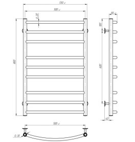 Полотенцесушитель водяной Deffi Классик Элит П9 500х800 нижнее подключение хром C.KE.80.50.9.C.A