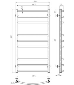 Сушка для рушників водяна Deffi Класик Еліт П9 500х1000 нижнє підключення білий C.KE.100.50.9.W.A