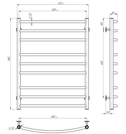Сушка для рушників водяна Deffi Класик Еліт П9 600х800 бічне ліве підключення чорний C.KE.80.60.9.B.B