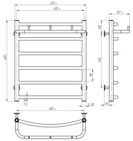 Сушка для рушників водяна Deffi Класик N П6 500х600 бічне ліве підключення білий C.KN.60.50.6.W.B