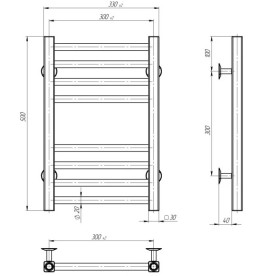 Полотенцесушитель водяной Deffi Lima П8 300х500 нижнее подключение черный A.LI.50.30.8.B.A
