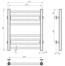 Сушка для рушників водяна Deffi Lima П8 400х500 бічне ліве підключення хром A.LI.50.40.8.C.B