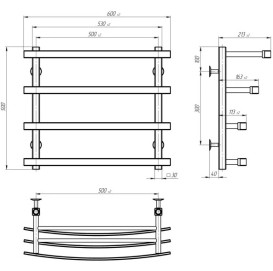 Полотенцесушитель водяной Deffi Lotos П4 500х500 нижнее подключение черный A.LO.50.50.4.B.A