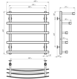 Полотенцесушитель водяной Deffi Lotos П5 500х600 нижнее подключение белый A.LO.60.50.5.W.A