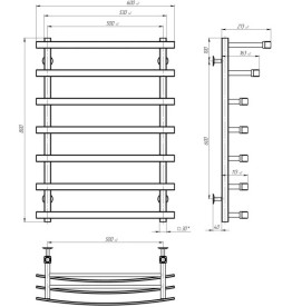 Сушка для рушників водяна Deffi Lotos П7 500х800 бічне ліве підключення чорний A.LO.80.50.7.B.B