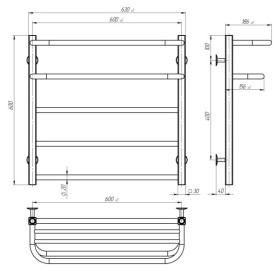 Сушка для рушників водяна Deffi Lux Hotel П5 600х600 бічне праве підключення чорний A.LH.60.60.5.B.C