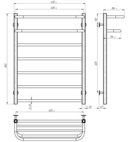 Сушка для рушників водяна Deffi Lux Hotel П7 600х800 бічне ліве підключення чорний A.LH.80.60.7.B.B