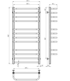 Сушка для рушників водяна Deffi Lux П12 500х1100 бічне ліве підключення хром A.LU.110.50.12.C.B