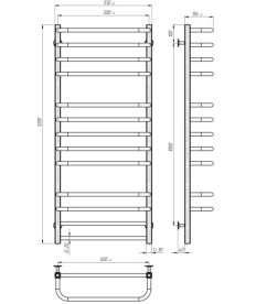 Сушка для рушників водяна Deffi Lux П13 500х1200 бічне ліве підключення чорний A.LU.120.50.13.B.B