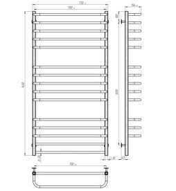 Сушка для рушників водяна Deffi Lux П15 700х1400 нижнє підключення чорний A.LU.140.70.15.B.A