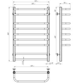 Сушка для рушників водяна Deffi Lux П9 500х800 бічне праве підключення чорний A.LU.80.50.9.B.C