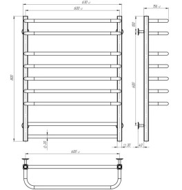 Полотенцесушитель водяной Deffi Lux П9 600х800 боковое правое подключение черный A.LU.80.60.9.B.C