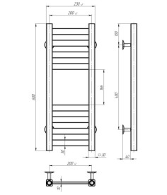 Полотенцесушитель водяной Deffi Magnus П8 200х600 нижнее подключение хром A.MA.60.20.8.C.A