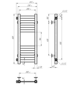 Полотенцесушитель водяной Deffi Magnus П8 200х600 боковое левое подключение хром A.MA.60.20.8.C.B