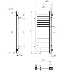 Полотенцесушитель водяной Deffi Magnus П8 200х600 боковое правое подключение хром A.MA.60.20.8.C.C
