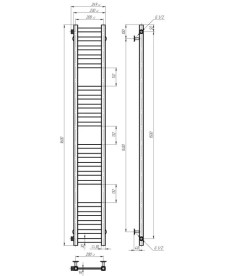 Полотенцесушитель водяной Deffi Magnus П20 200х1600 боковое левое подключение черный A.MA.160.20.20.B.B
