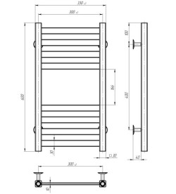 Сушка для рушників водяна Deffi Magnus П8 300х600 нижнє підключення хром A.MA.60.30.8.C.A