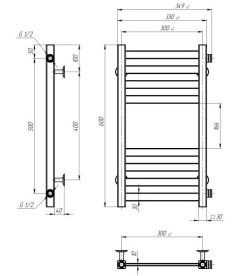 Полотенцесушитель водяной Deffi Magnus П8 300х600 боковое правое подключение черный A.MA.60.30.8.B.C