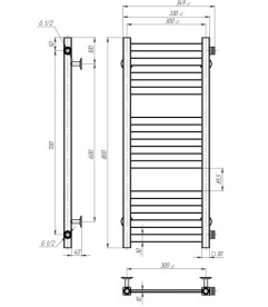 Сушка для рушників водяна Deffi Magnus П12 300х800 бічне праве підключення білий A.MA.80.30.12.W.C