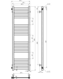 Полотенцесушитель водяной Deffi Magnus П16 300х1200 боковое левое подключение черный A.MA.120.30.16.B.B