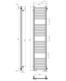 Сушка для рушників водяна Deffi Magnus П20 300х1600 бічне праве підключення чорний A.MA.160.30.20.B.C