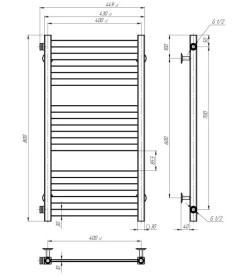 Сушка для рушників водяна Deffi Magnus П12 400х800 бічне ліве підключення білий A.MA.80.40.12.W.B