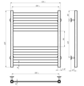 Полотенцесушитель водяной Deffi Magnus П8 500х600 нижнее подключение черный A.MA.60.50.8.B.A