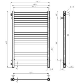 Полотенцесушитель водяной Deffi Magnus П12 500х800 боковое левое подключение черный A.MA.80.50.12.B.B