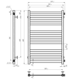 Сушка для рушників водяна Deffi Magnus П12 500х800 бічне праве підключення чорний A.MA.80.50.12.B.C