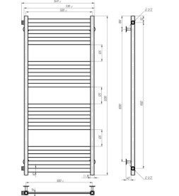Полотенцесушитель водяной Deffi Magnus П16 500х1200 боковое левое подключение черный A.MA.120.50.16.B.B