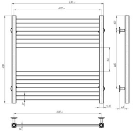 Полотенцесушитель водяной Deffi Magnus П8 600х600 нижнее подключение черный A.MA.60.60.8.B.A