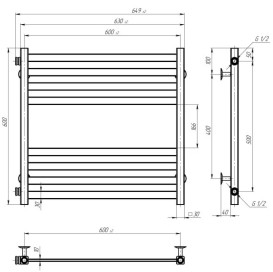 Полотенцесушитель водяной Deffi Magnus П8 600х600 боковое левое подключение черный A.MA.60.60.8.B.B