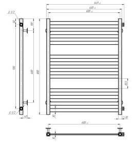 Полотенцесушитель водяной Deffi Magnus П12 600х800 боковое правое подключение черный A.MA.80.60.12.B.C