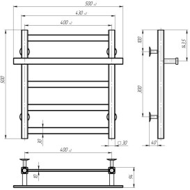 Сушка для рушників водяна Deffi Nicolе П5 400х500 бічне ліве підключення білий A.NI.50.40.5.W.B