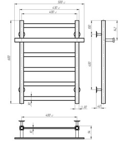 Сушка для рушників водяна Deffi Nicolе П6 400х600 бічне ліве підключення хром A.NI.60.40.6.C.B