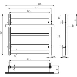 Сушка для рушників водяна Deffi Nicolе П5 500х500 нижнє підключення хром A.NI.50.50.5.C.A