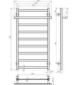 Сушка для рушників водяна Deffi Nicolе П9 500х1000 бічне праве підключення чорний A.NI.100.50.9.B.C