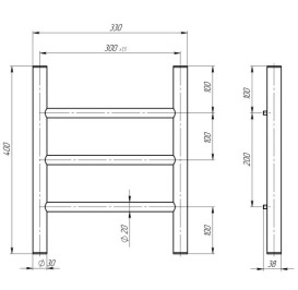 Полотенцесушитель водяной Deffi Орион П3 300х400 боковое левое подключение черный C.OR.40.30.3.B.B