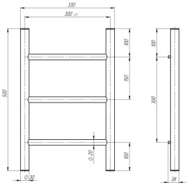 Полотенцесушитель водяной Deffi Орион П3 300х500 нижнее подключение черный C.OR.50.30.3.B.A