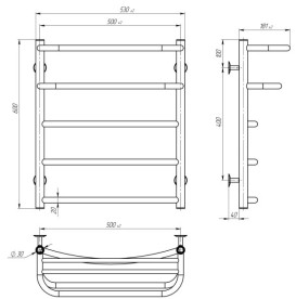 Полотенцесушитель водяной Deffi Отель П5 500х600 боковое правое подключение хром C.OD.60.50.5.C.C