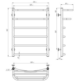 Полотенцесушитель водяной Deffi Отель П6 500х700 нижнее подключение черный C.OD.70.50.6.B.A