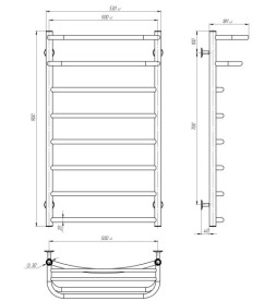 Сушка для рушників водяна Deffi Готель П8 500х900 нижнє підключення білий C.OD.90.50.8.W.A