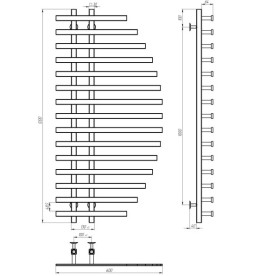 Полотенцесушитель водяной Deffi Parys П15 600х1200 нижнее подключение черный A.PS.120.60.15.B.A