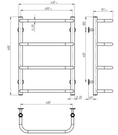 Полотенцесушитель водяной Deffi Стандарт П4 400х600 нижнее подключение белый C.SS.60.40.4.W.A