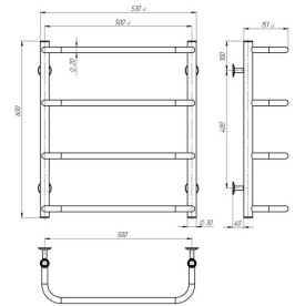 Сушка для рушників водяна Deffi Стандарт П4 500х600 бічне праве підключення чорний C.SS.60.50.4.B.C