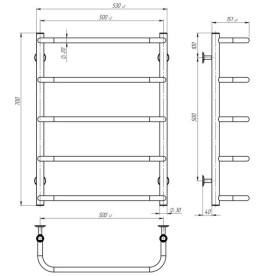 Полотенцесушитель водяной Deffi Стандарт П5 500х700 боковое правое подключение черный C.SS.70.50.5.B.C